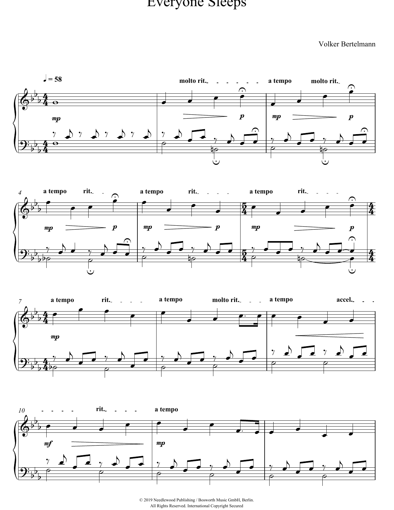 Hauschka Everyone Sleeps sheet music notes and chords arranged for Piano Solo