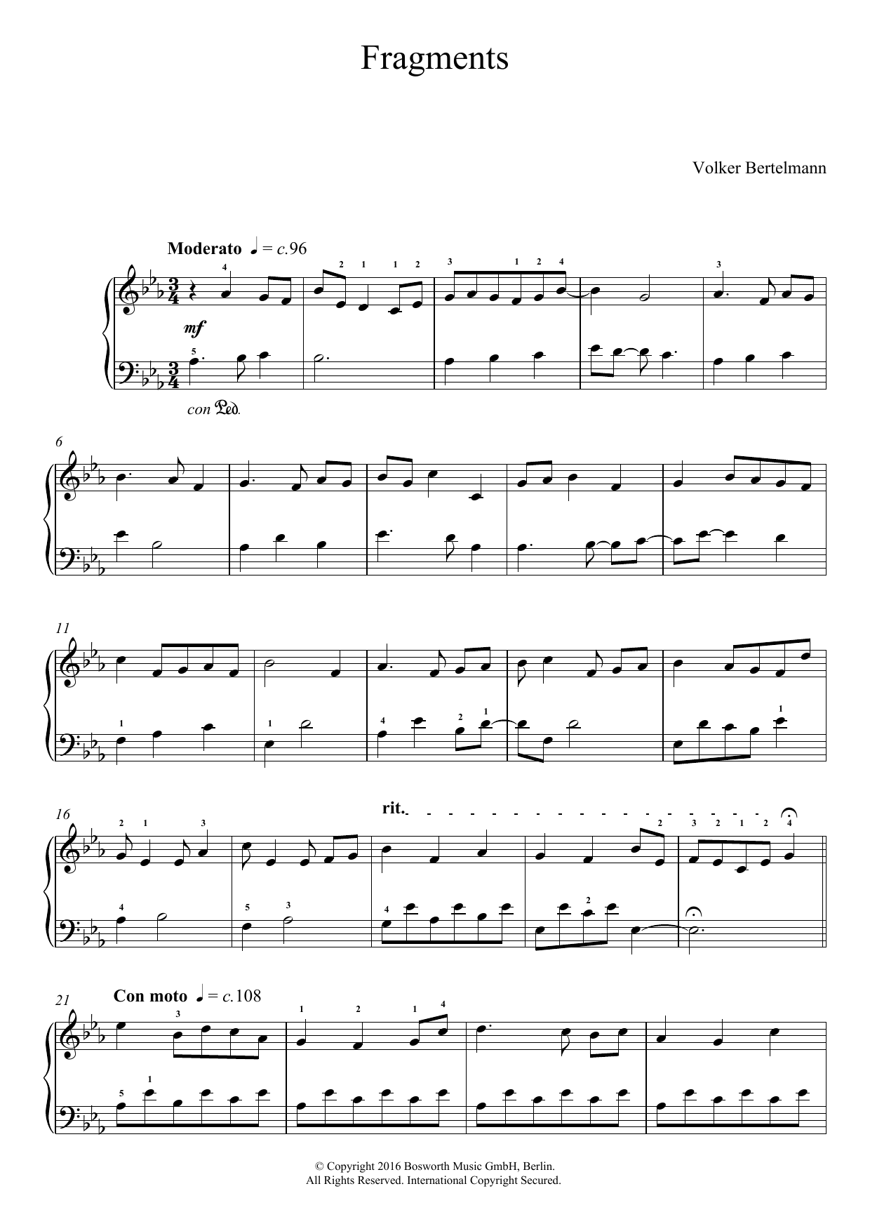 Hauschka Fragments sheet music notes and chords arranged for Easy Piano