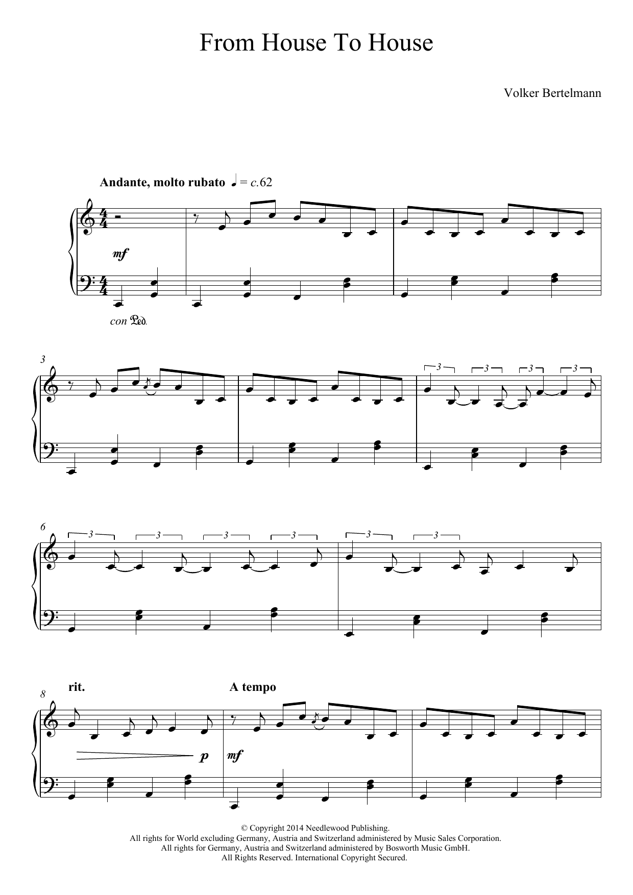 Hauschka From House To House sheet music notes and chords arranged for Piano Solo