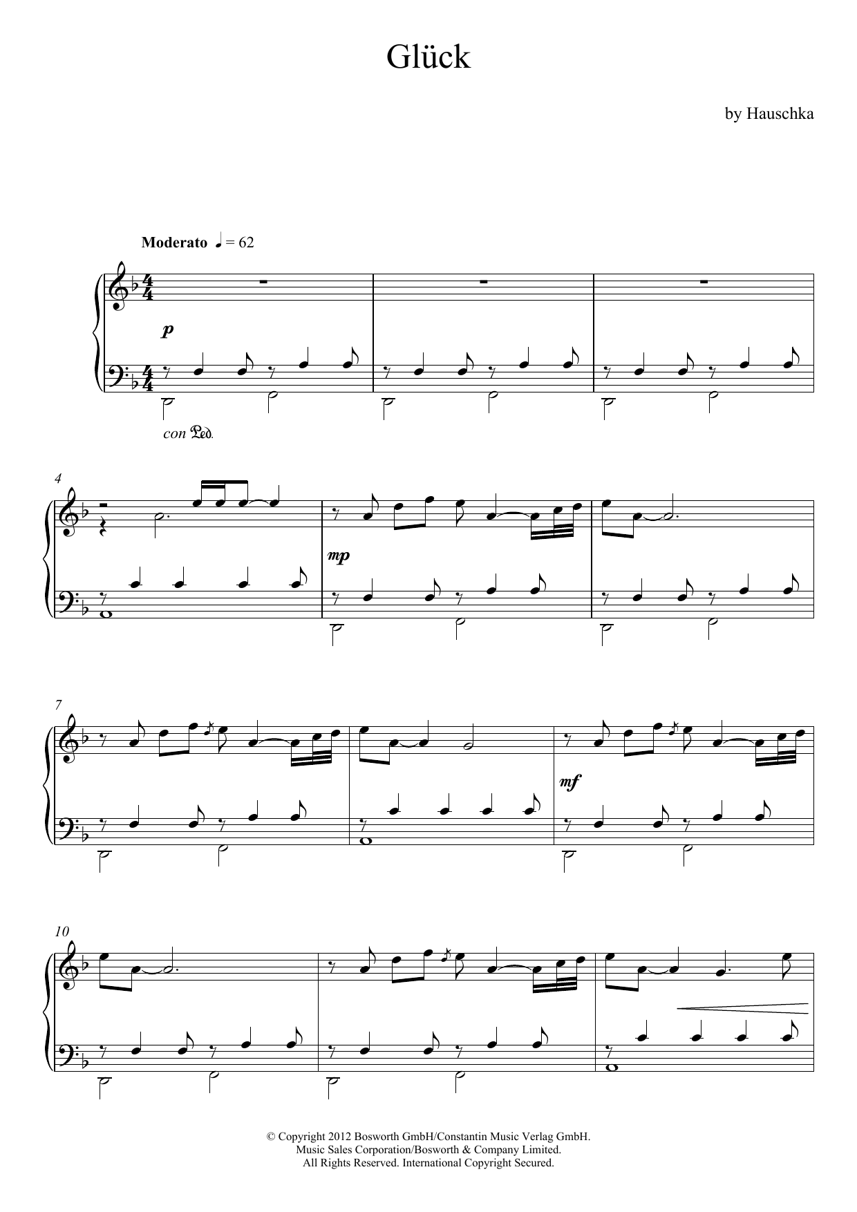 Hauschka Gluck (Theme) sheet music notes and chords arranged for Piano Solo