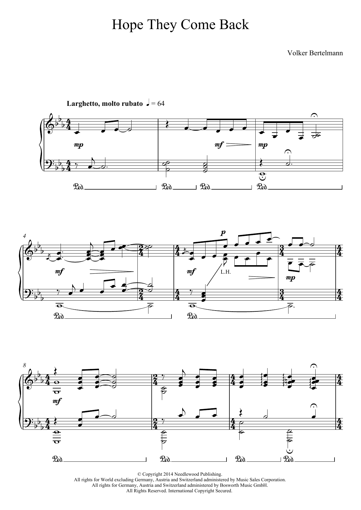 Hauschka Hope They Come Back sheet music notes and chords arranged for Piano Solo