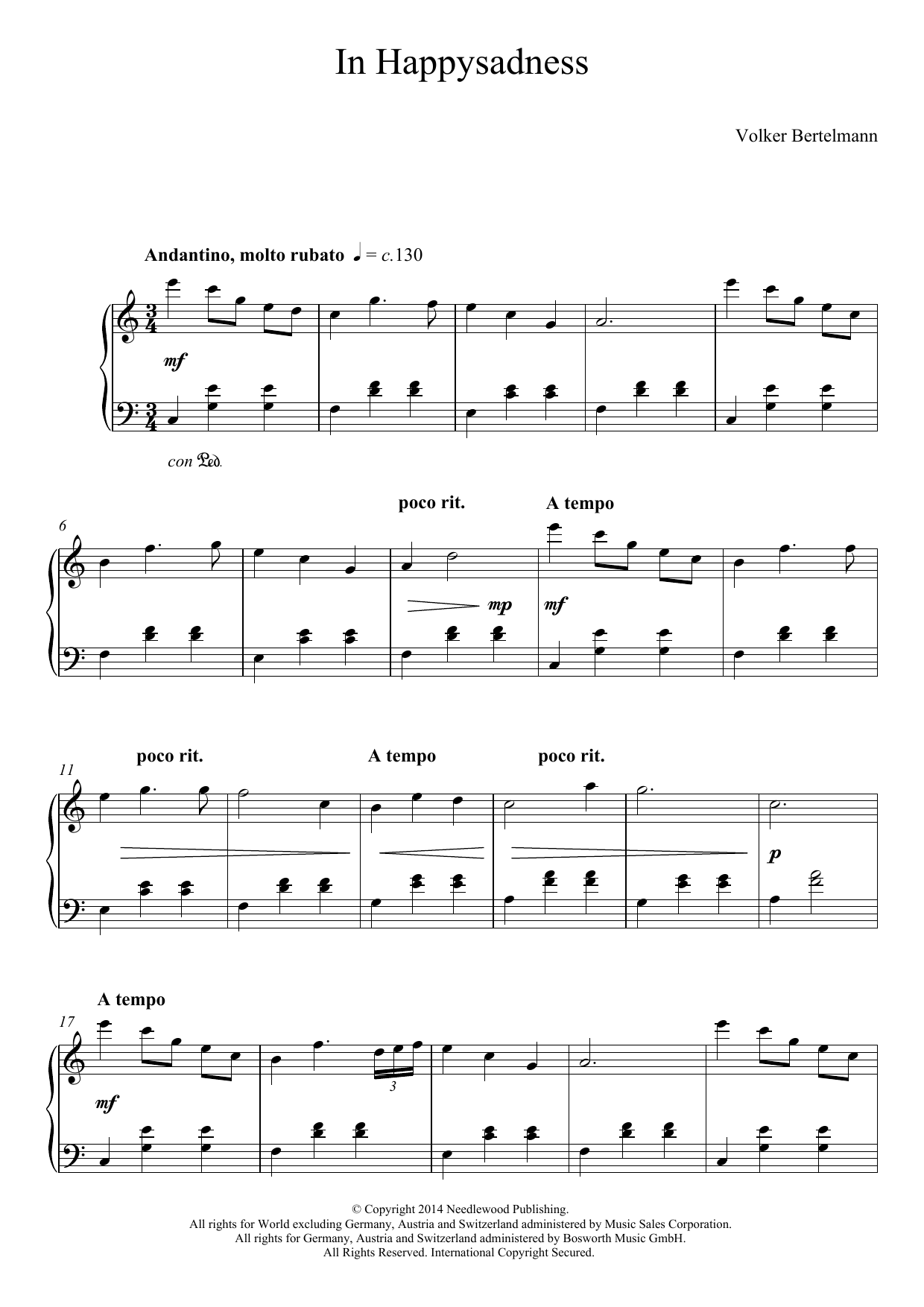 Hauschka In Happysadness sheet music notes and chords arranged for Piano Solo