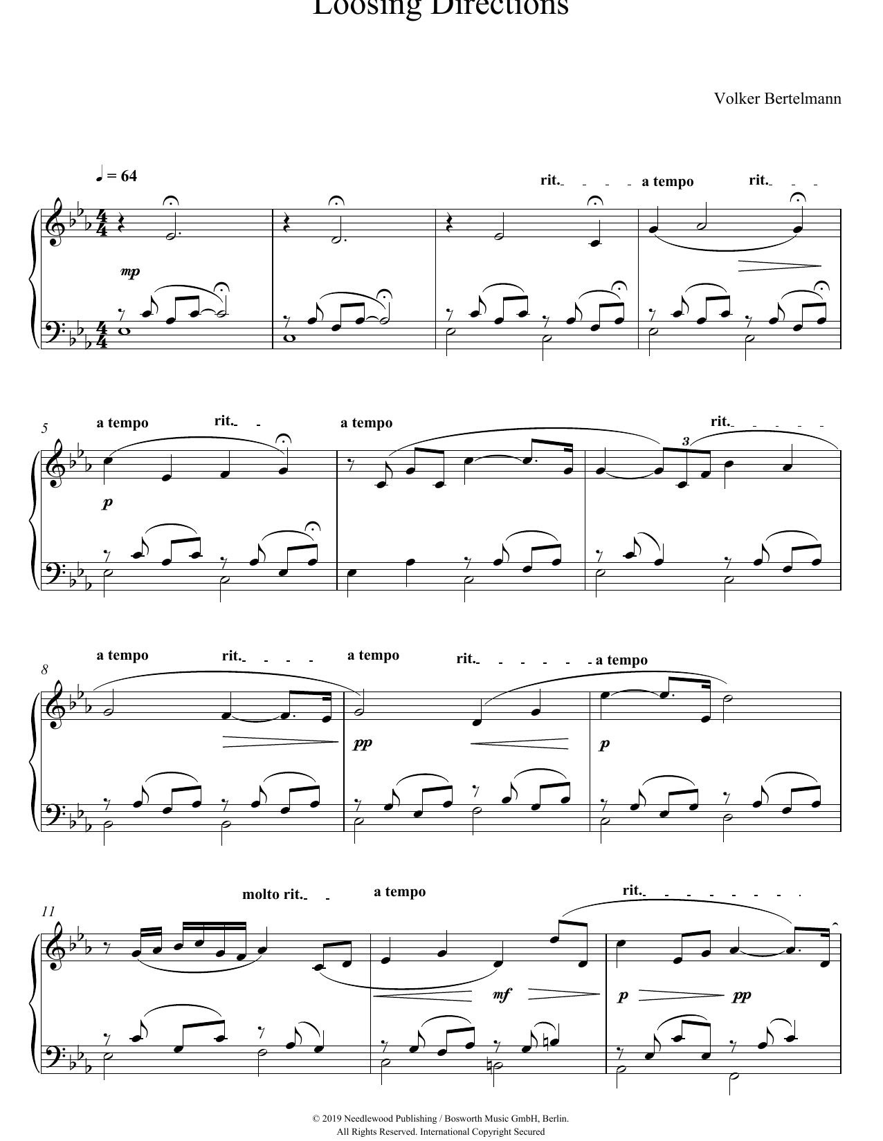 Hauschka Loosing Directions sheet music notes and chords arranged for Piano Solo