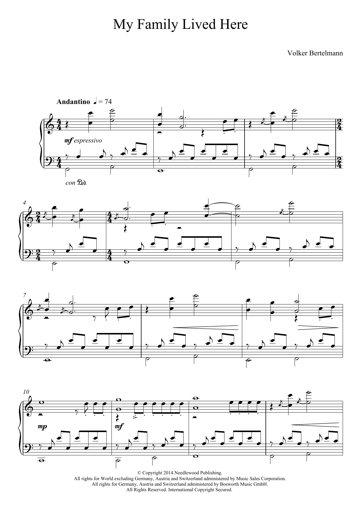 Hauschka My Family Lived Here sheet music notes and chords arranged for Piano Solo