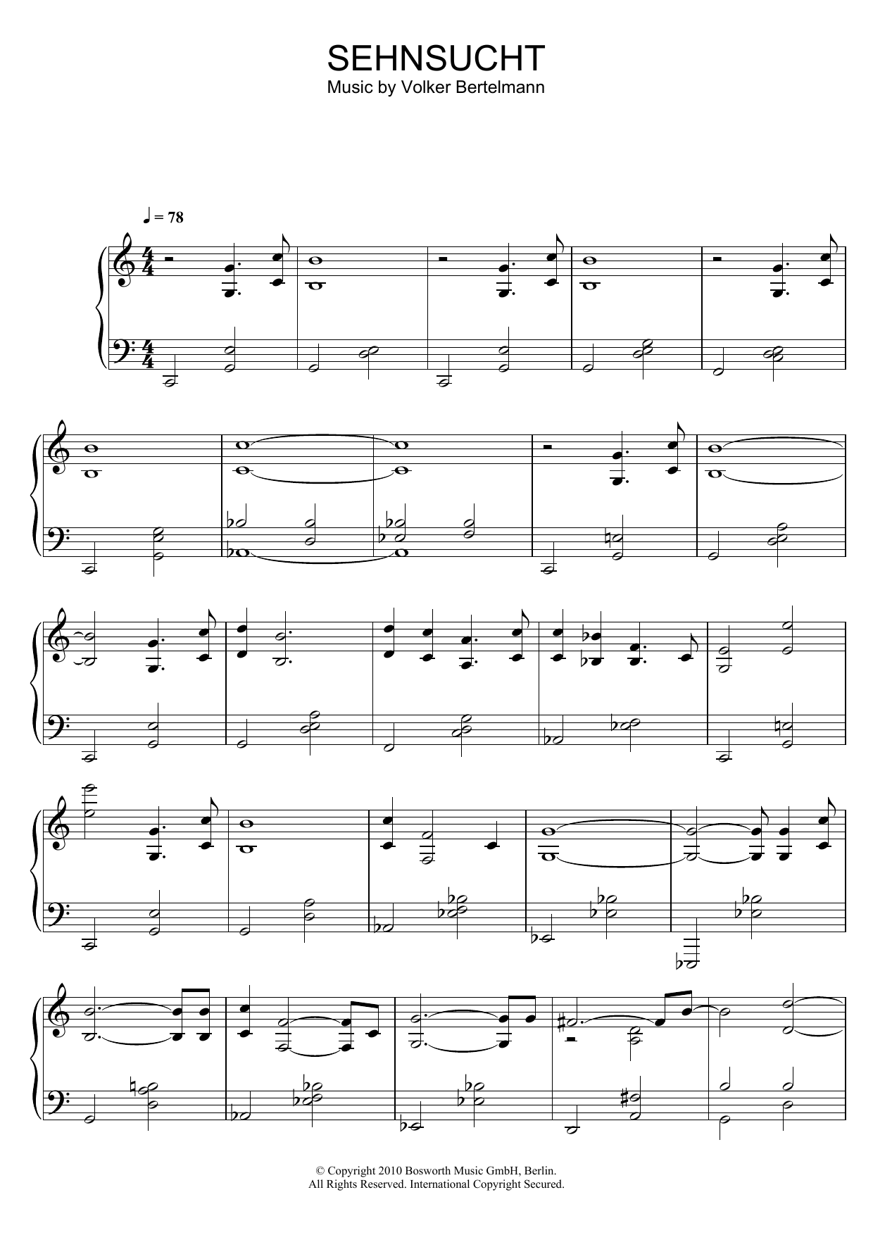Hauschka Sehnsucht sheet music notes and chords arranged for Piano Solo