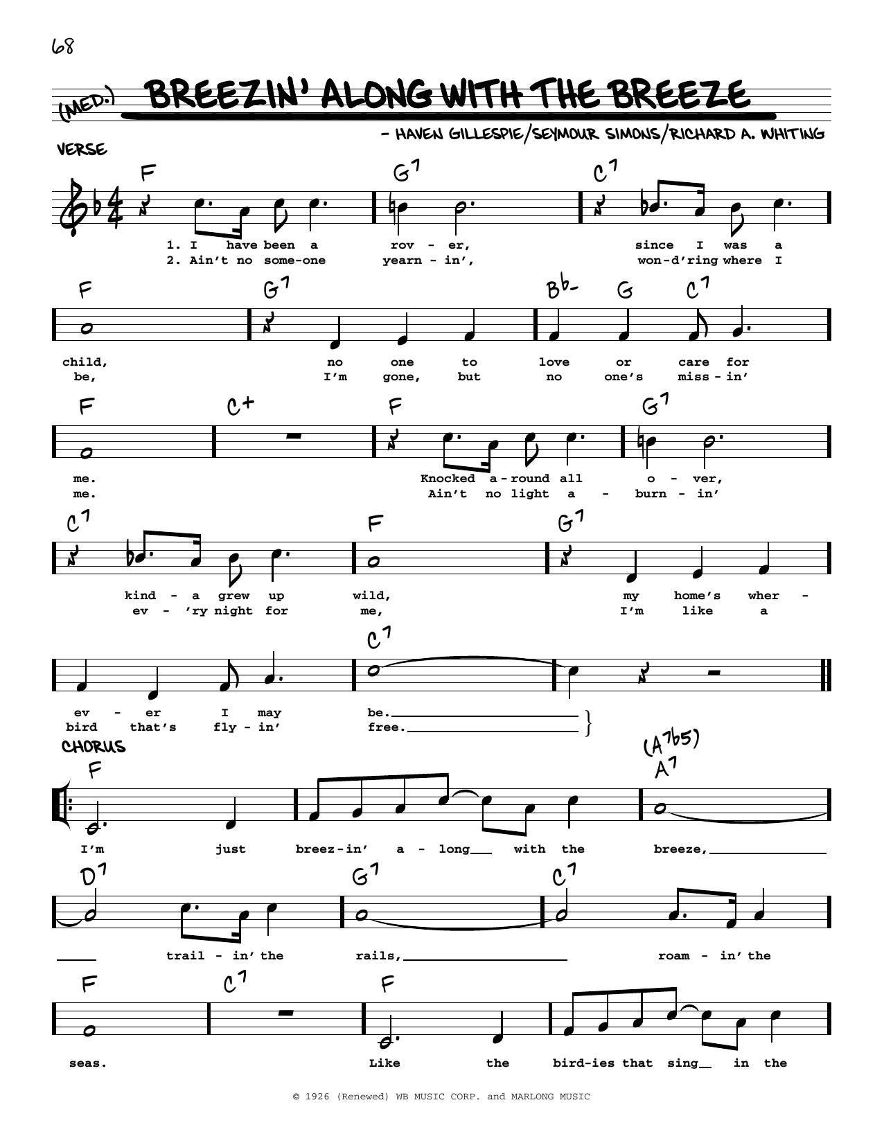 Haven Gillespie Breezin' Along With The Breeze (arr. Robert Rawlins) sheet music notes and chords arranged for Real Book – Melody, Lyrics & Chords