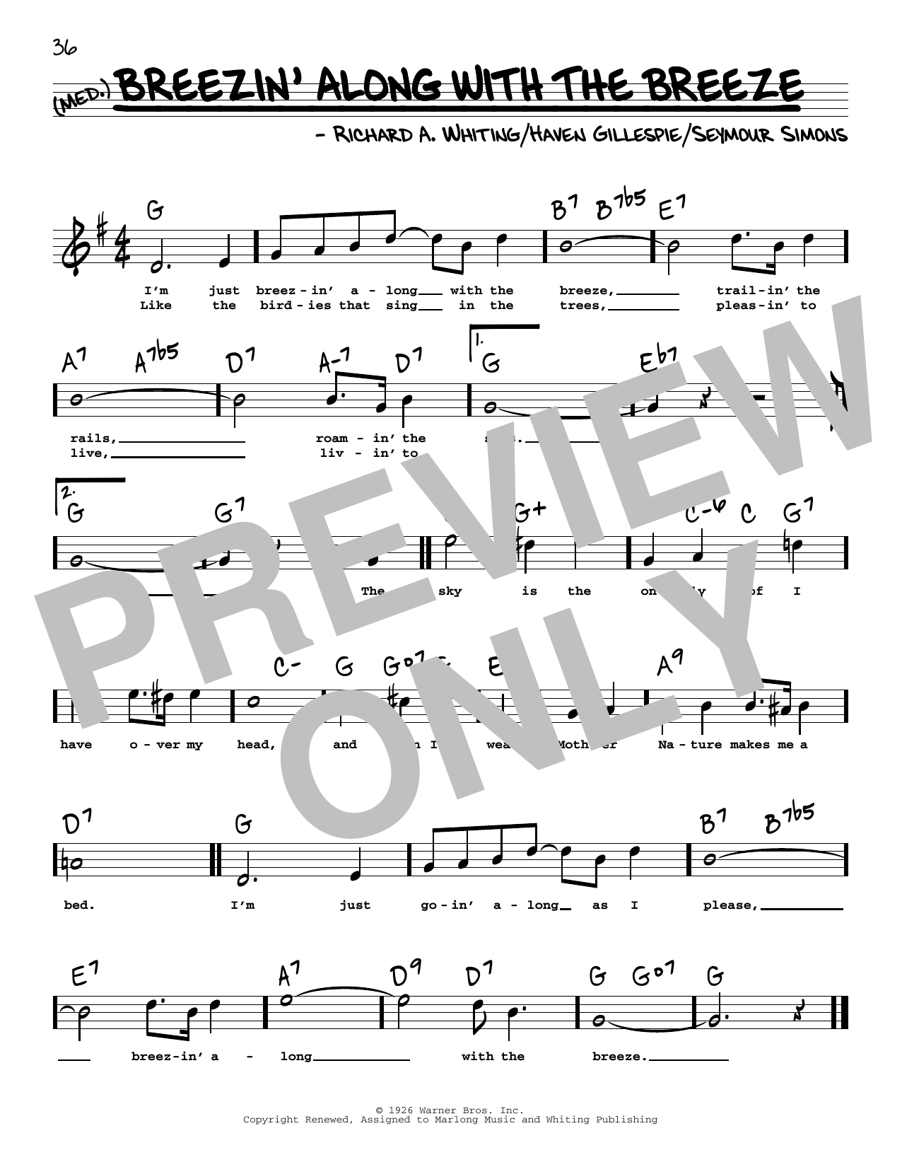 Haven Gillespie Breezin' Along With The Breeze (High Voice) sheet music notes and chords arranged for Real Book – Melody, Lyrics & Chords