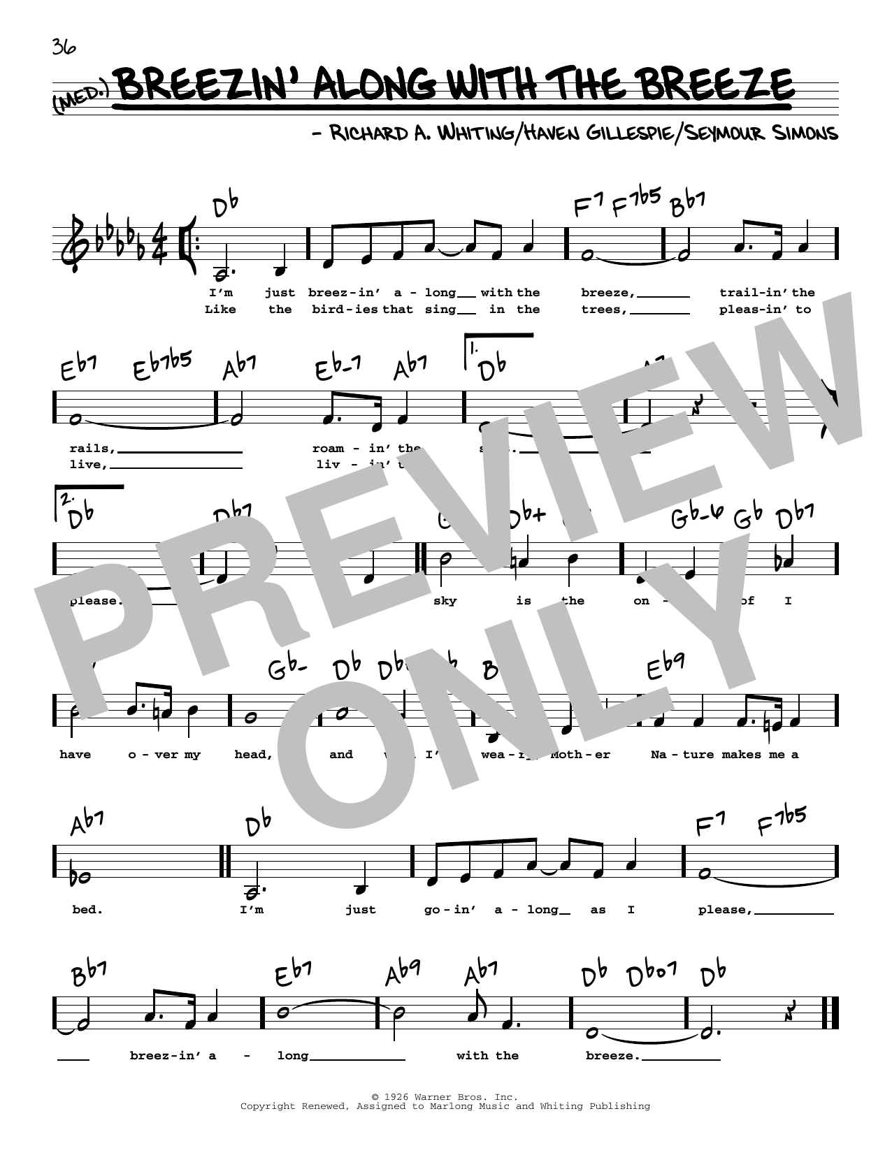 Haven Gillespie Breezin' Along With The Breeze (Low Voice) sheet music notes and chords arranged for Real Book – Melody, Lyrics & Chords