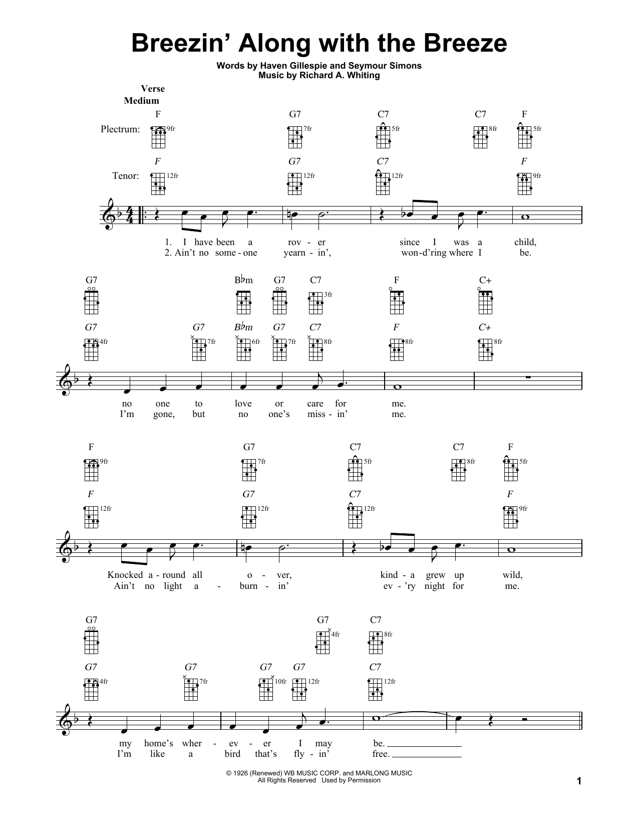 Haven Gillespie Breezin' Along With The Breeze sheet music notes and chords arranged for Banjo Tab