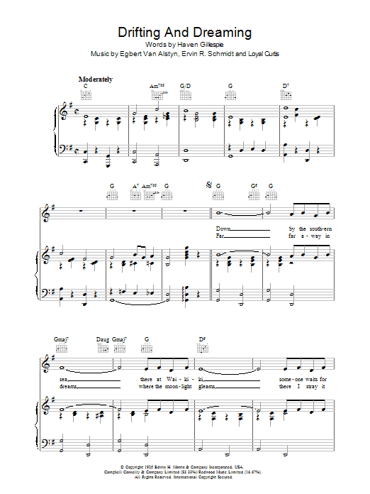 Haven Gillespie Drifting And Dreaming (Sweet Paradise) sheet music notes and chords arranged for Piano, Vocal & Guitar Chords