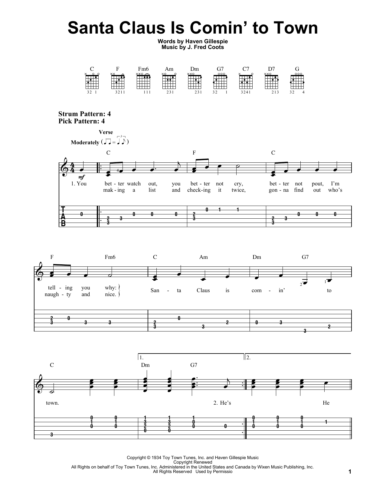 Haven Gillespie Santa Claus Is Comin' To Town sheet music notes and chords arranged for Violin Duet