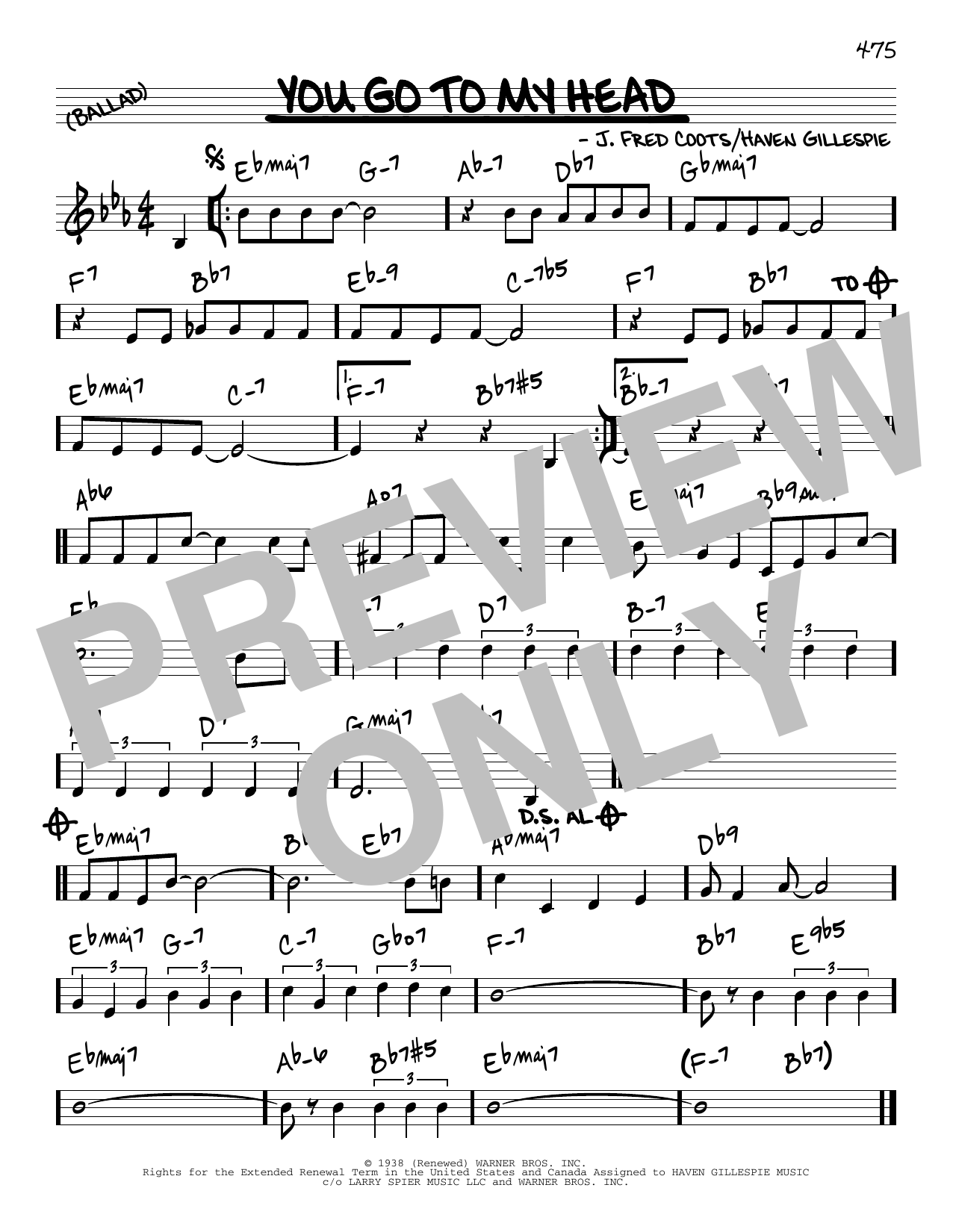 Haven Gillespie You Go To My Head sheet music notes and chords arranged for Real Book – Melody & Chords