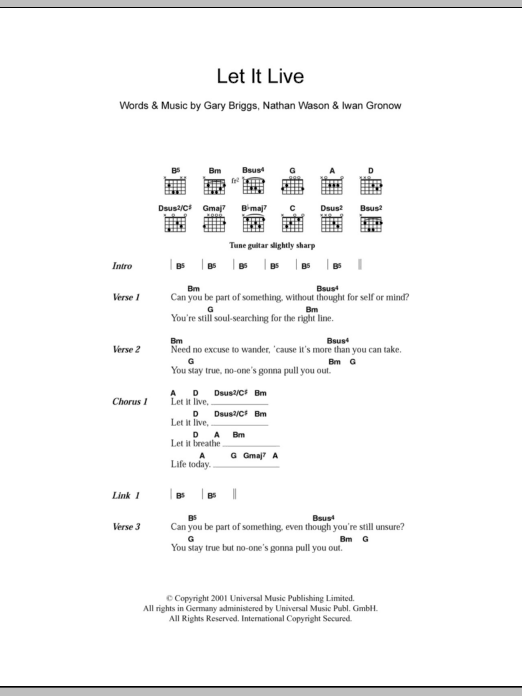 Haven Let It Live sheet music notes and chords arranged for Guitar Chords/Lyrics