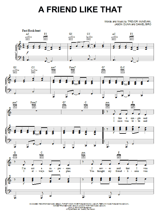 Hawk Nelson A Friend Like That sheet music notes and chords arranged for Piano, Vocal & Guitar Chords (Right-Hand Melody)