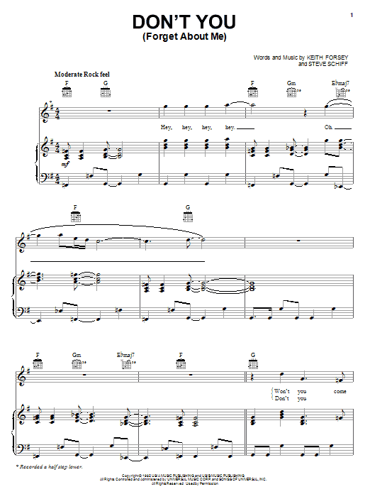 Hawk Nelson Don't You (Forget About Me) sheet music notes and chords arranged for Piano, Vocal & Guitar Chords (Right-Hand Melody)