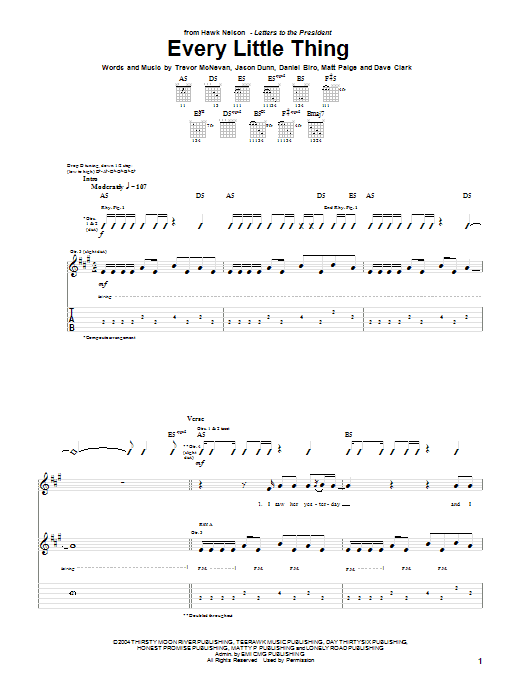 Hawk Nelson Every Little Thing sheet music notes and chords arranged for Guitar Tab