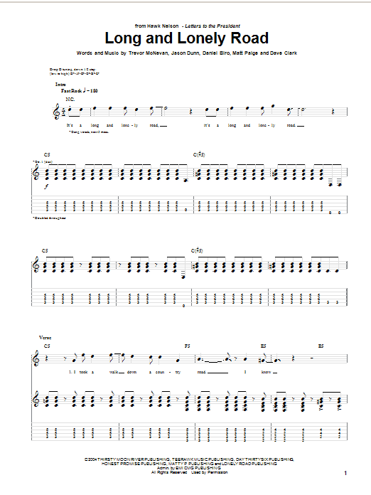 Hawk Nelson Long And Lonely Road sheet music notes and chords arranged for Guitar Tab