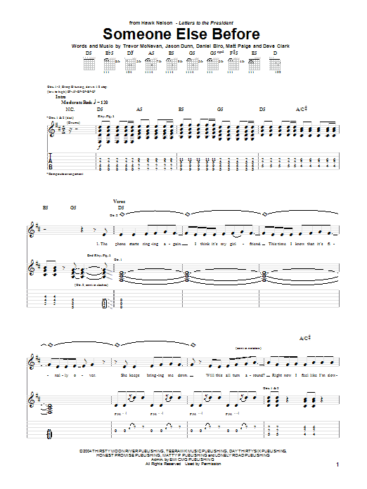 Hawk Nelson Someone Else Before sheet music notes and chords arranged for Guitar Tab