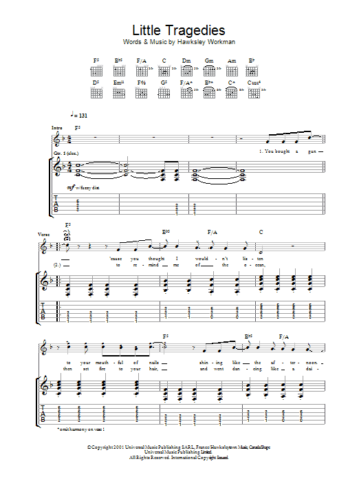 Hawksley Workman Little Tragedies sheet music notes and chords arranged for Guitar Tab