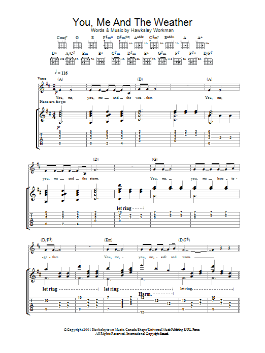 Hawksley Workman You Me And The Weather sheet music notes and chords arranged for Guitar Tab