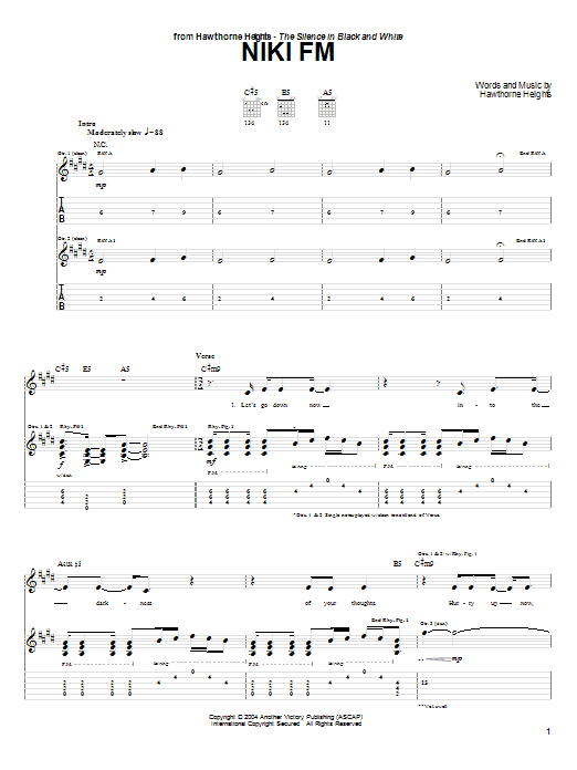 Hawthorne Heights Niki FM sheet music notes and chords arranged for Guitar Tab