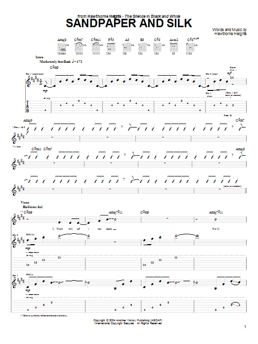 Hawthorne Heights Sandpaper And Silk sheet music notes and chords arranged for Guitar Tab