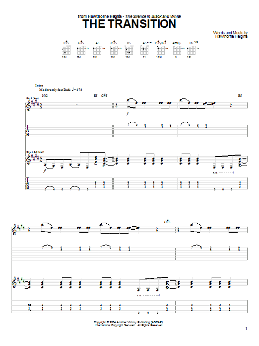 Hawthorne Heights The Transition sheet music notes and chords arranged for Guitar Tab