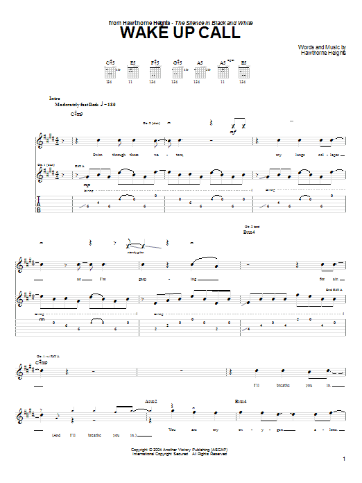 Hawthorne Heights Wake Up Call sheet music notes and chords arranged for Guitar Tab