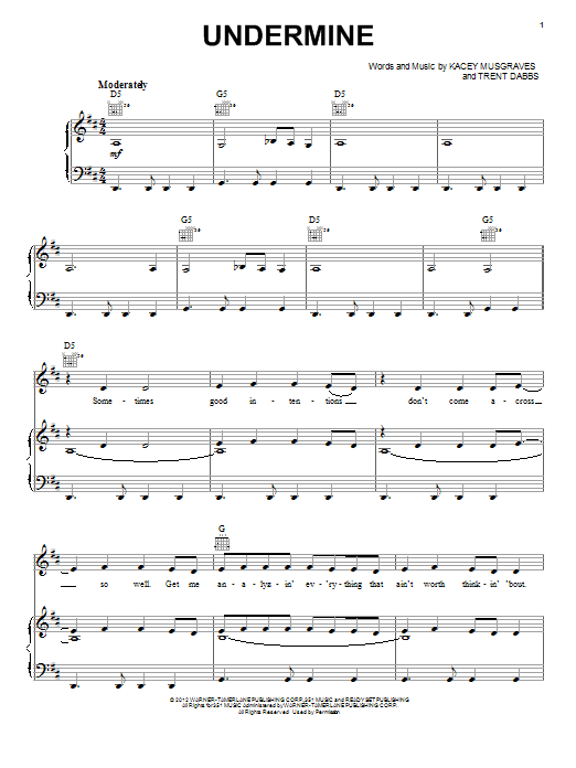 Hayden Panettiere and Charles Esten Undermine sheet music notes and chords arranged for Piano, Vocal & Guitar Chords (Right-Hand Melody)