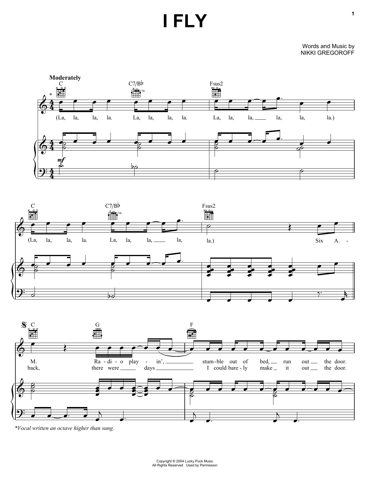 Hayden Panettiere I Fly sheet music notes and chords arranged for Piano, Vocal & Guitar Chords (Right-Hand Melody)