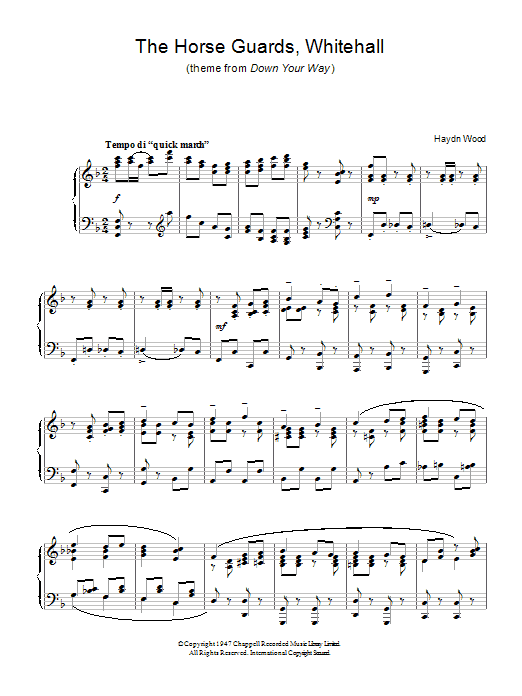 Haydn Wood The Horseguards, Whitehall (theme from Down Your Way) sheet music notes and chords arranged for Piano Solo