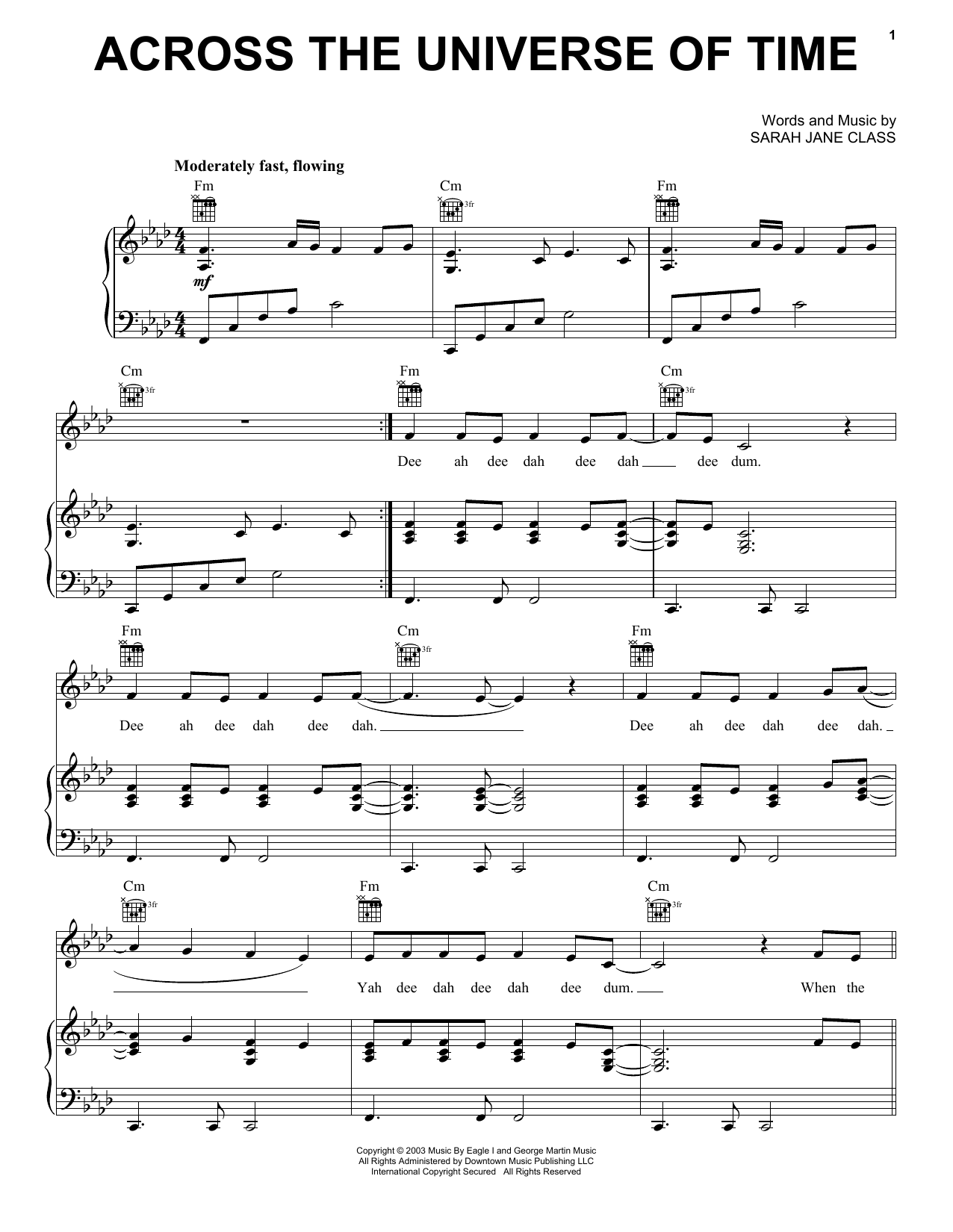 Hayley Westenra Across The Universe Of Time sheet music notes and chords arranged for Piano, Vocal & Guitar Chords (Right-Hand Melody)