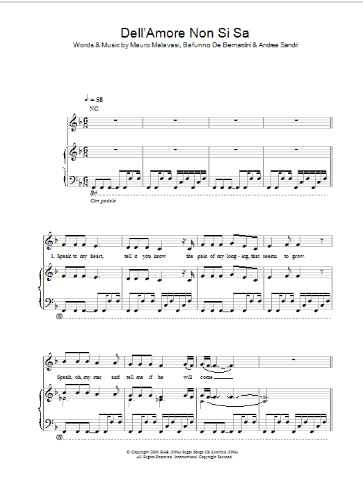 Hayley Westenra Dell'Amore Non Si Sa sheet music notes and chords arranged for Piano, Vocal & Guitar Chords