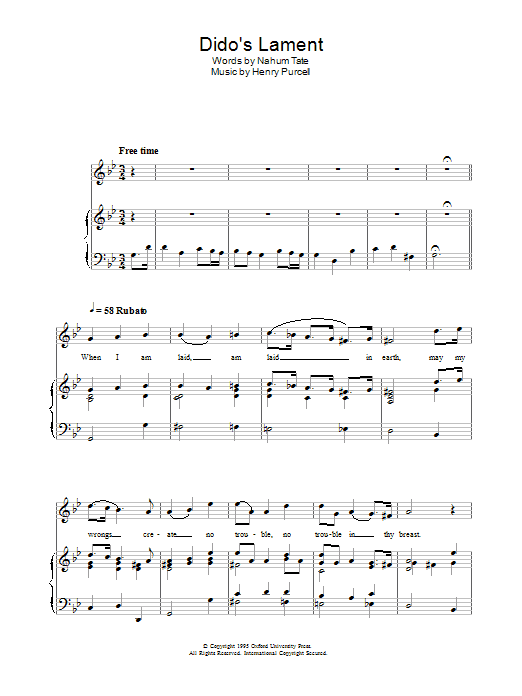 Hayley Westenra Dido's Lament sheet music notes and chords arranged for Piano, Vocal & Guitar Chords