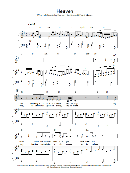 Hayley Westenra Heaven sheet music notes and chords arranged for Piano, Vocal & Guitar Chords