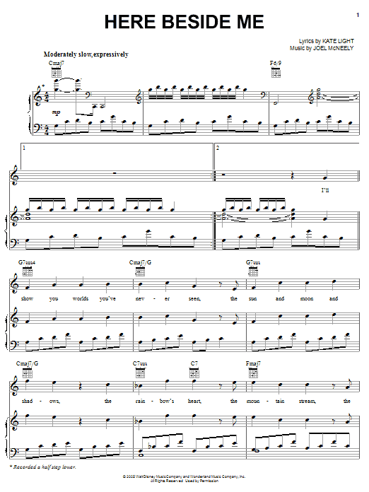 Hayley Westenra Here Beside Me sheet music notes and chords arranged for Piano, Vocal & Guitar Chords (Right-Hand Melody)