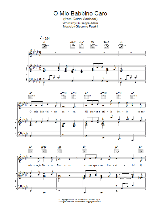 Hayley Westenra O Mio Babbino Caro (from Gianni Schicchi) sheet music notes and chords arranged for Piano, Vocal & Guitar Chords (Right-Hand Melody)