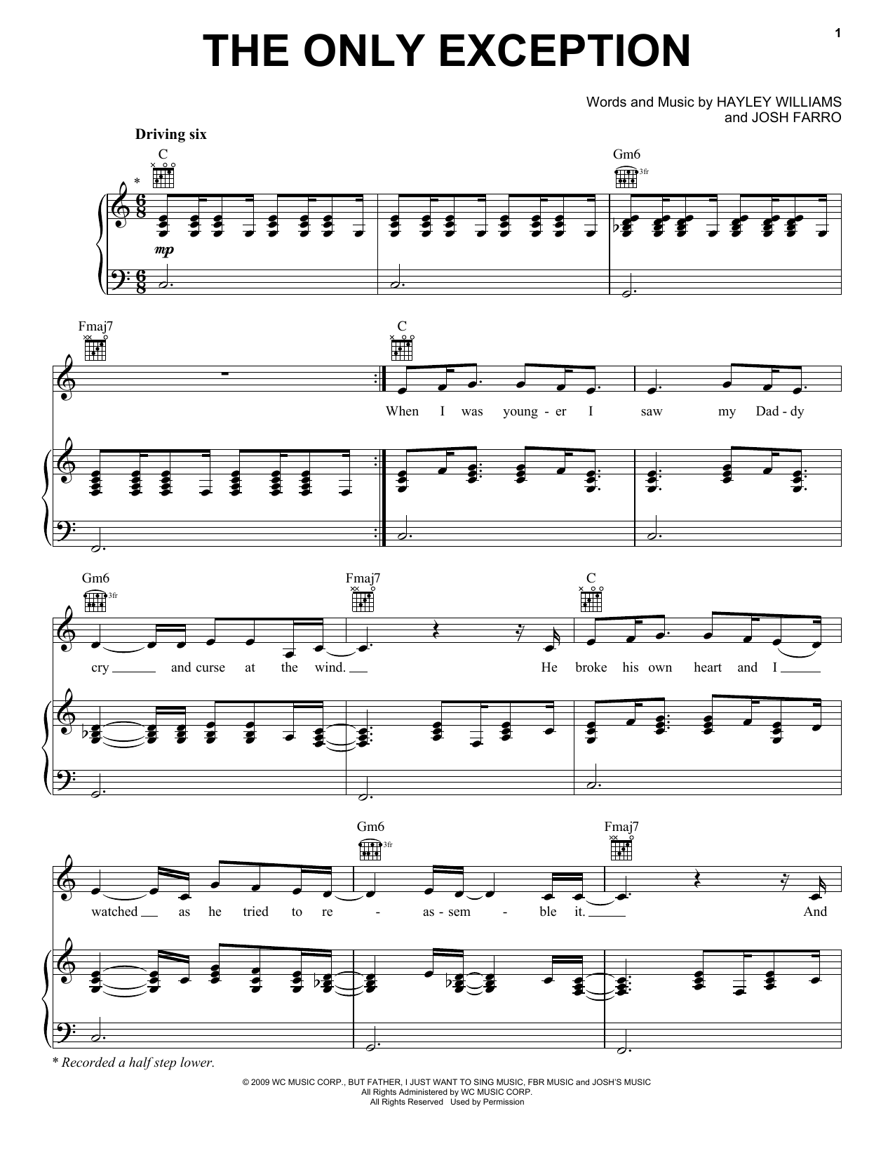 Hayley Williams The Only Exception sheet music notes and chords arranged for Piano, Vocal & Guitar Chords (Right-Hand Melody)