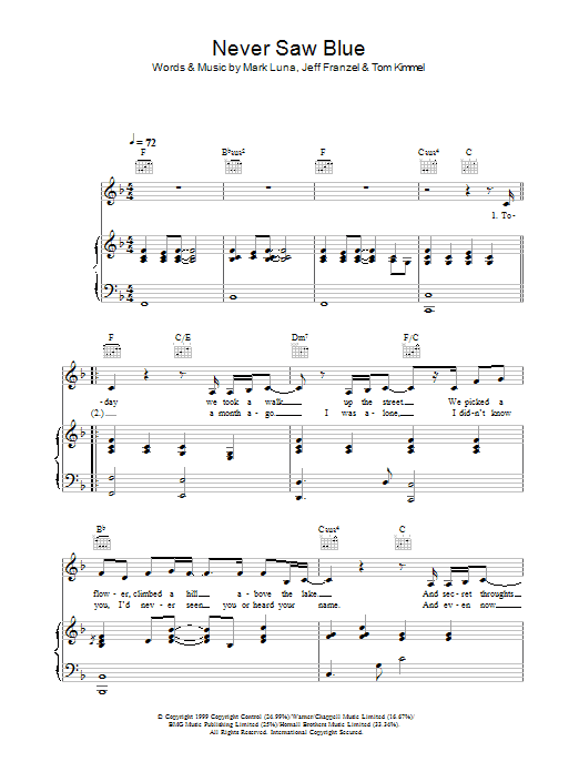 Hayley Westenra Never Saw Blue sheet music notes and chords. Download Printable PDF.