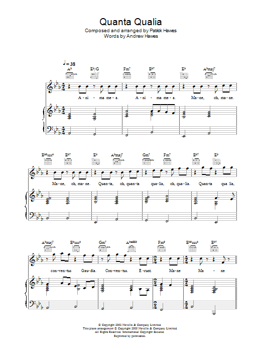 Hayley Westenra Quanta Qualia sheet music notes and chords. Download Printable PDF.
