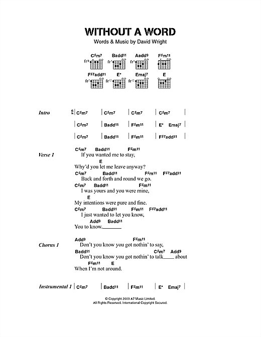 Headway Without A Word sheet music notes and chords arranged for Guitar Chords/Lyrics