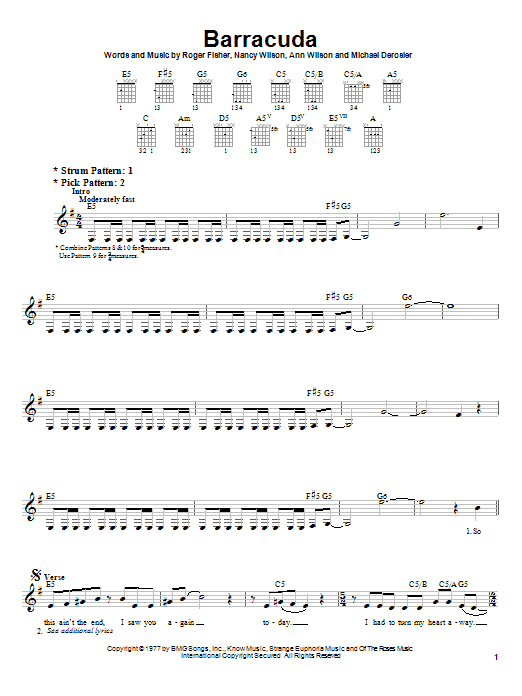 Heart Barracuda sheet music notes and chords arranged for Piano Solo