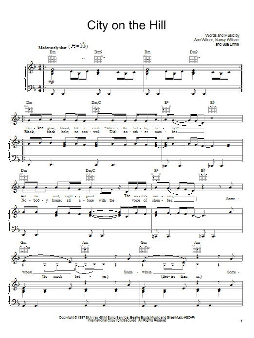 Heart City On The Hill sheet music notes and chords arranged for Piano, Vocal & Guitar Chords (Right-Hand Melody)