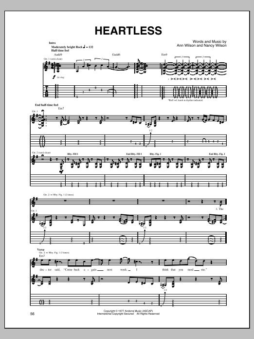 Heart Heartless sheet music notes and chords arranged for Guitar Tab