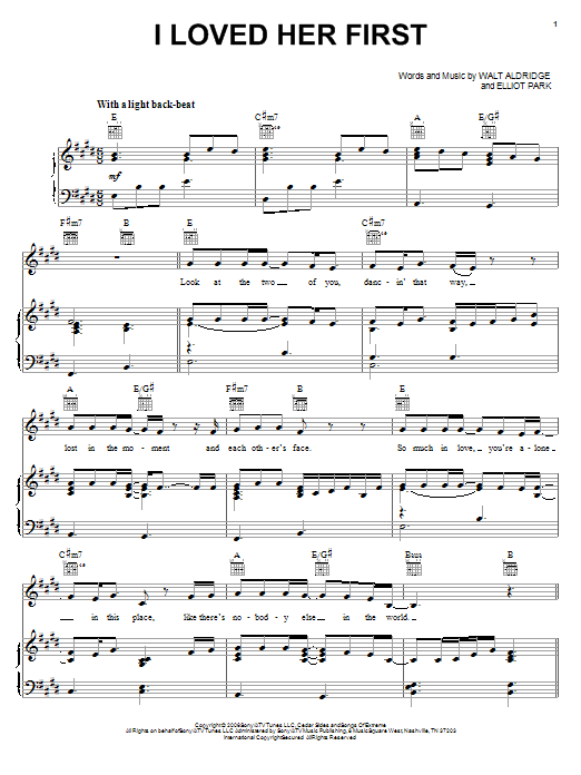 Heartland I Loved Her First sheet music notes and chords arranged for Piano, Vocal & Guitar Chords (Right-Hand Melody)