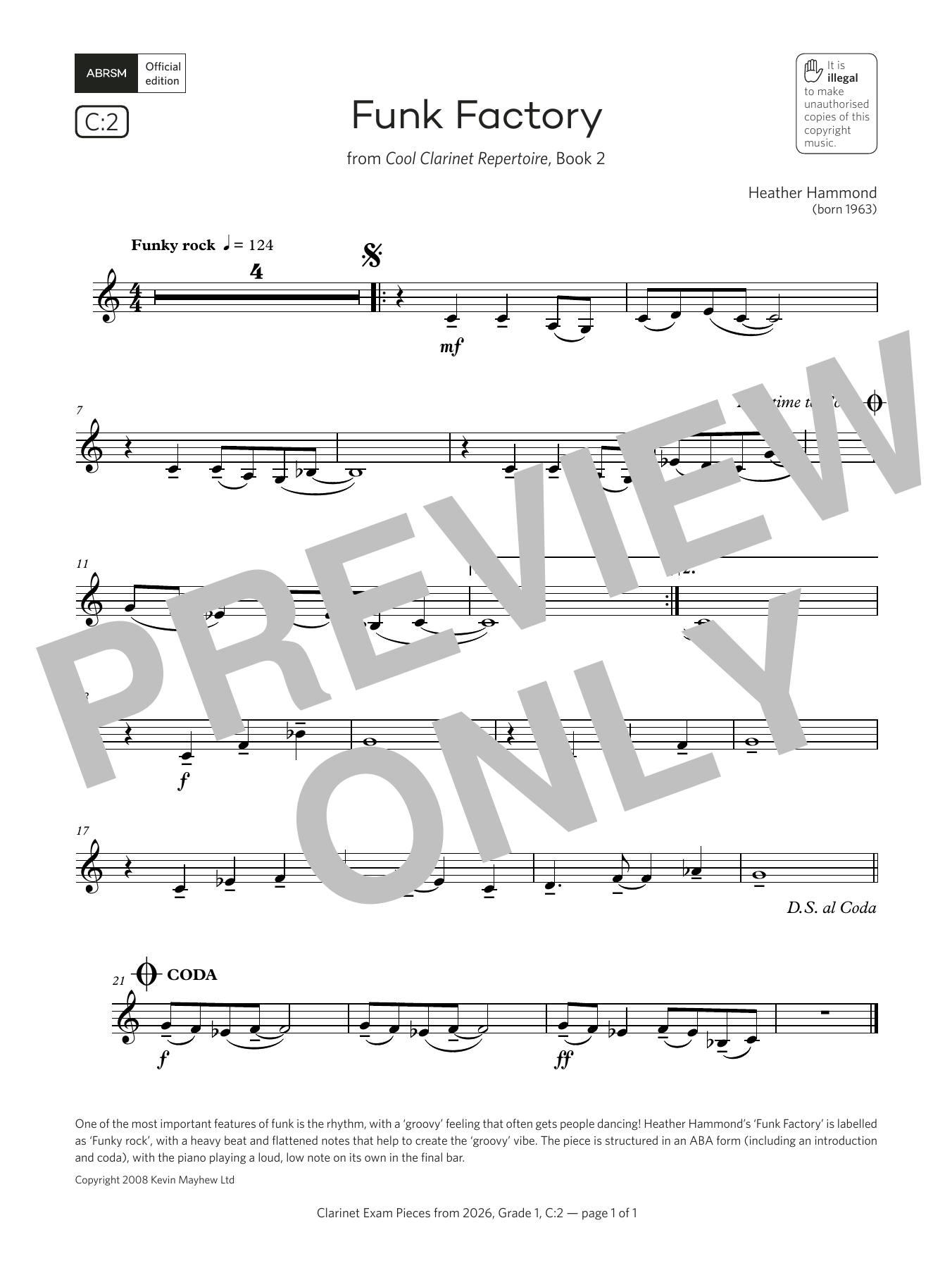 Heather Hammond Funk Factory (Grade 1, list C2, from the ABRSM Clarinet Syllabus from 2026) sheet music notes and chords arranged for Clarinet Solo