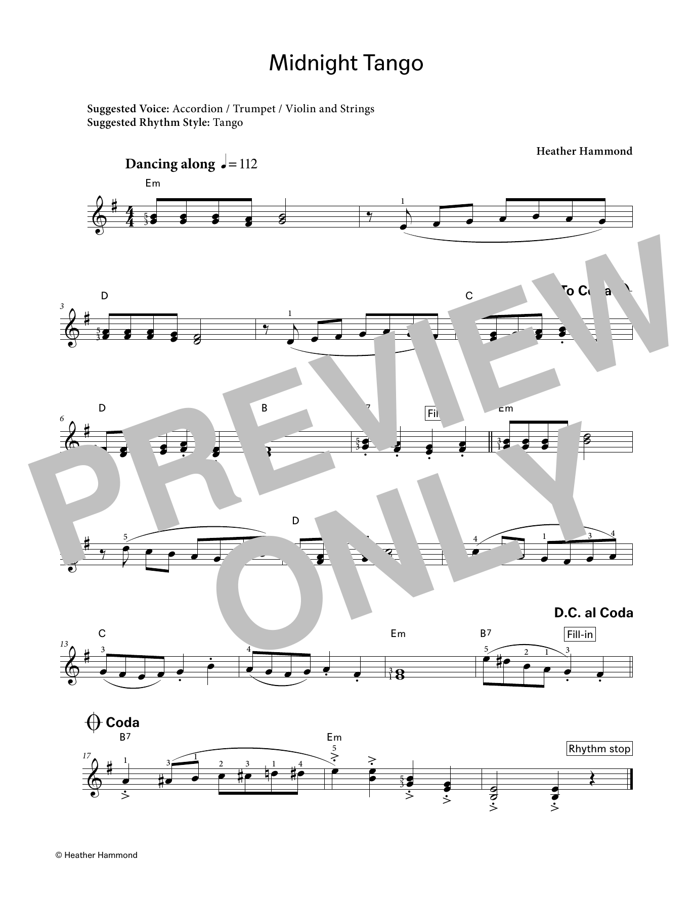 Heather Hammond Midnight Tango (LCME Electronic Keyboard Grade 2 List A) sheet music notes and chords arranged for Piano Solo