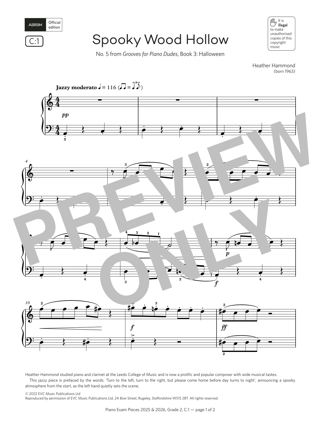 Heather Hammond Spooky Wood Hollow (Grade 2, list C1, from the ABRSM Piano Syllabus 2025 & 2026) sheet music notes and chords arranged for Piano Solo