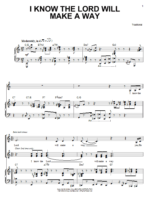 Heather Headley I Know The Lord Will Make A Way sheet music notes and chords arranged for Piano, Vocal & Guitar Chords (Right-Hand Melody)