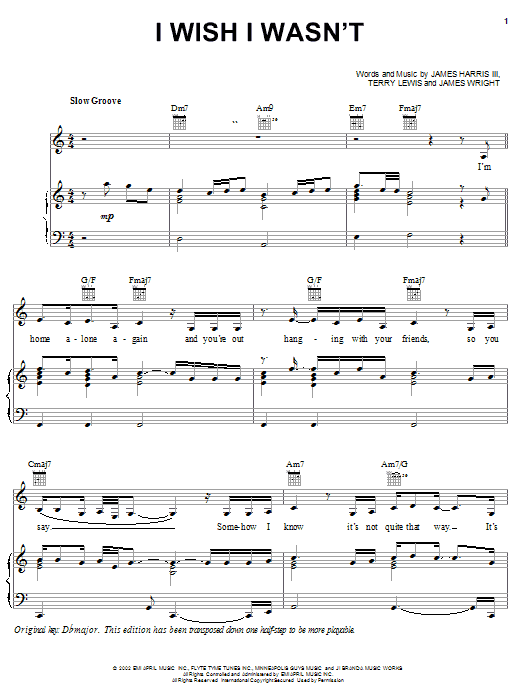 Heather Headley I Wish I Wasn't sheet music notes and chords arranged for Piano, Vocal & Guitar Chords (Right-Hand Melody)